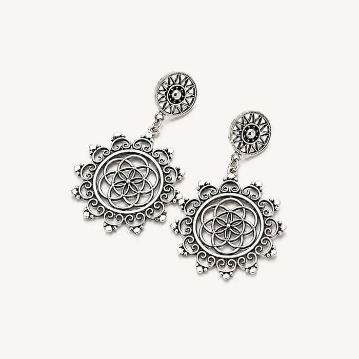 Sterling Silver Oxidized Mandala Drop Earrings