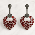 Sterling Silver Red Enamel Heart Drop Earrings with Marcasite