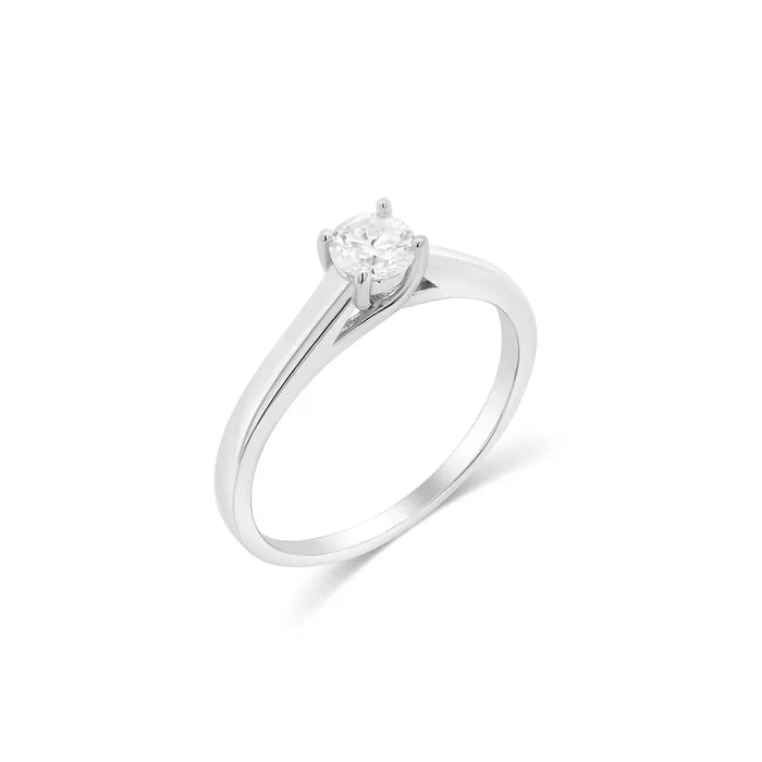 Sterling Silver Rhodium Plated Round Moissanite Solitaire Engagement Ring