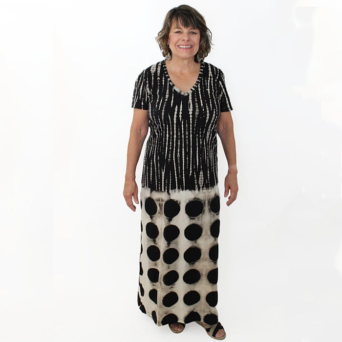 Stripe and Polka Dot Fitted Maxi Dress - Sylca Designs - Chunky Jewelry