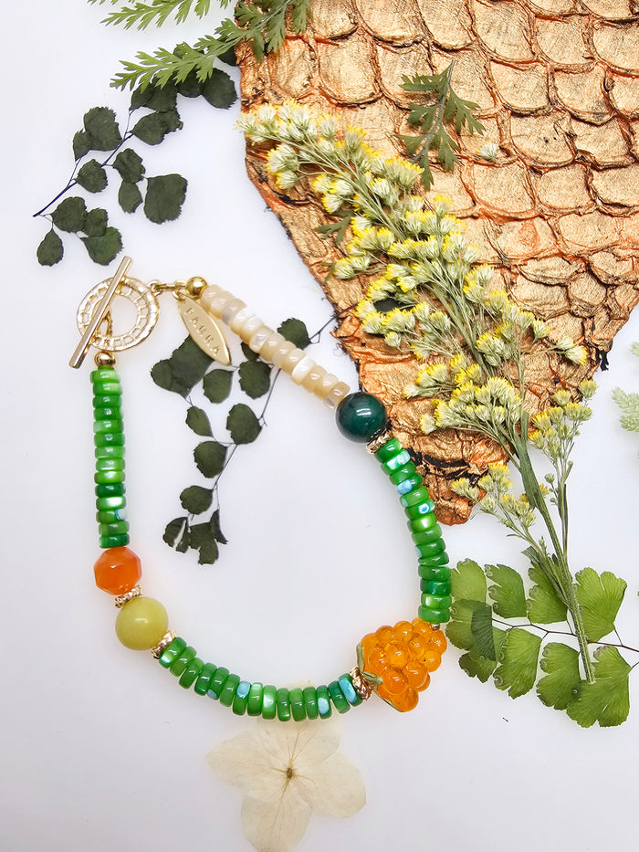 Summer Garden Malachite & Agate Bracelet With Raspberry Charm RB005