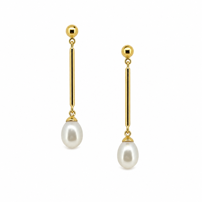 Gold vermeil bar drop earrings with white pearl drops