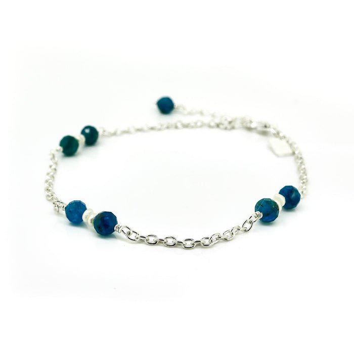 Summer Sky apatite pearl bracelet in sterling silver with blue gemstones and freshwater pearls