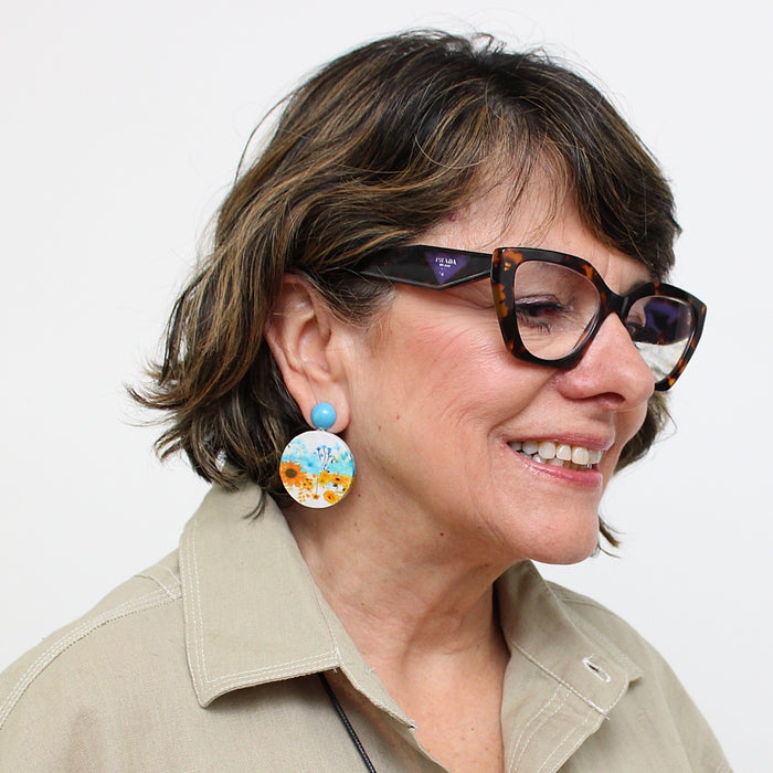 Sunflower Decoupage Earrings - Sylca Designs - Chunky Jewelry