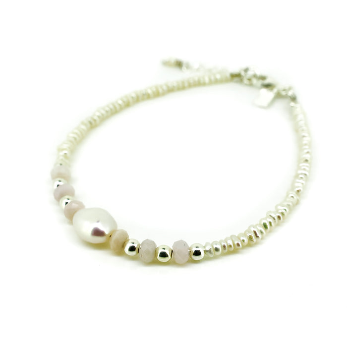 Sunkissed Pink Opal Pearl Bracelet Silver