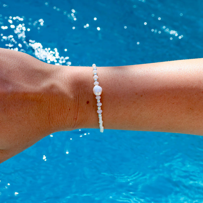 Sunkissed Pink Opal Pearl Bracelet Silver