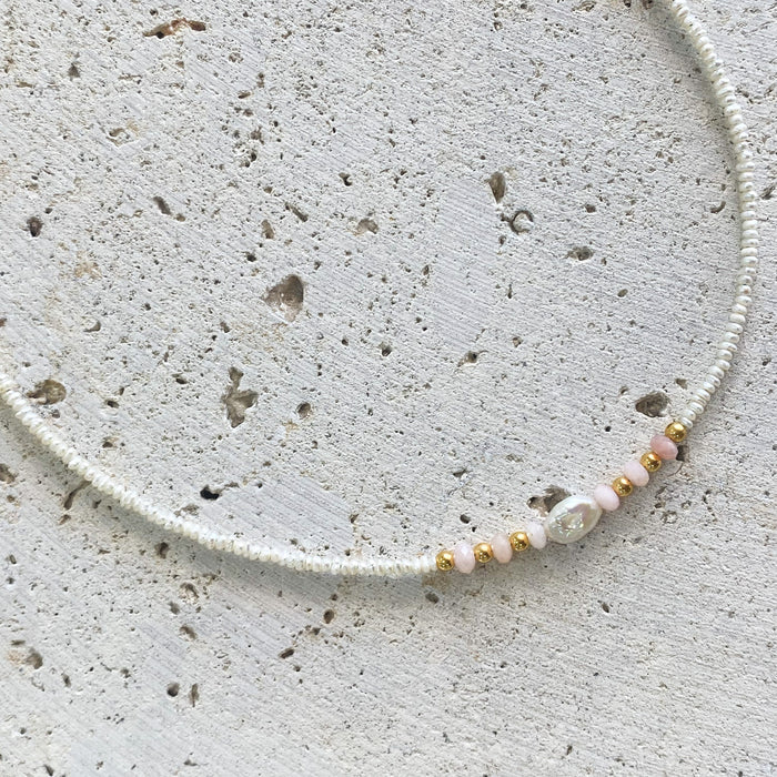 Sunkissed Pink Opal Pearl Necklace Gold | Gold Vermeil Pink Opal & Pearl Necklace