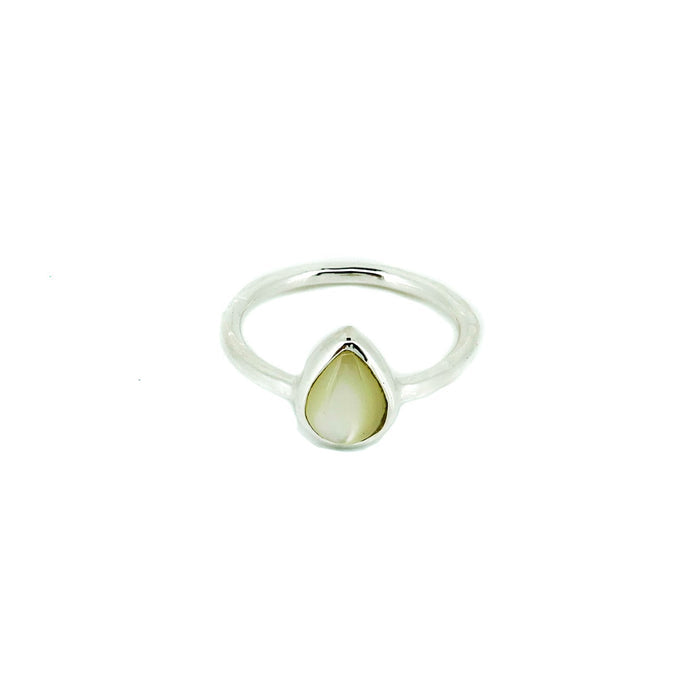 silver Mother of pearl ring in tear drop shape