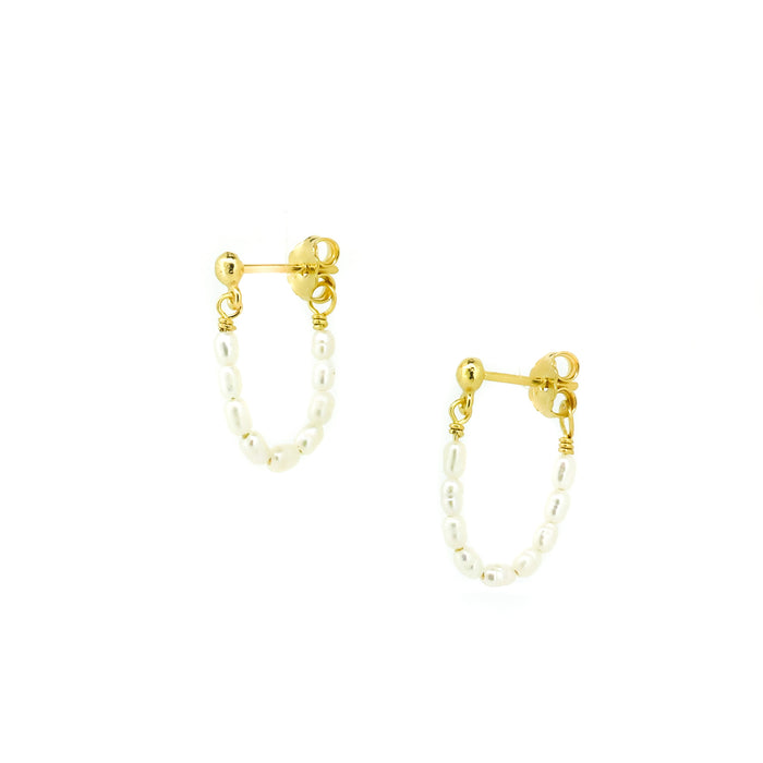 Gold rice pearl loop earrings with freshwater pearls designed in Broome Western Australia