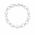 Freshwater pearl bracelet with chunky sterling silver chain links, with a soft coastal-inspired look.