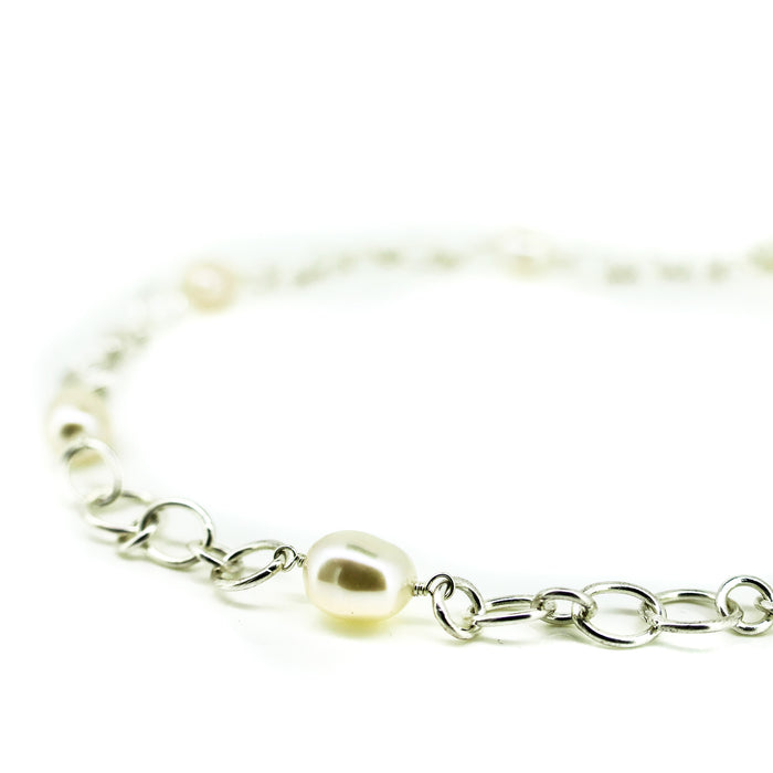 bold statement silver chain necklace with pearls designed in broome