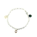 silver belcher chain bracelet with 3 different coloured freshwater pearls