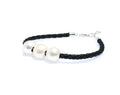 Sunset Shores pearl black braid bracelet with three freshwater pearls and sterling silver clasp