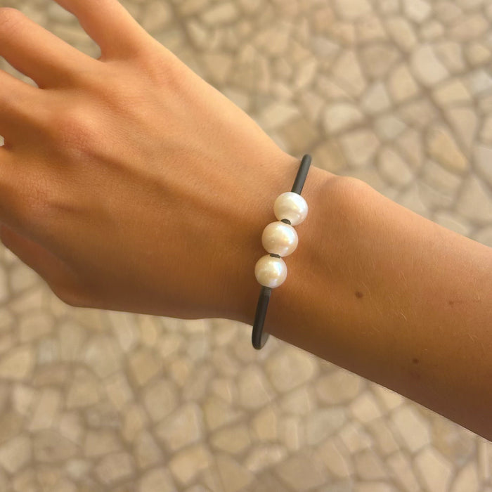 Triple pearl bracelet worn on wrist – coastal Australian jewellery