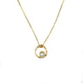 “Sunset Swirls gold vermeil necklace with freshwater pearl designed in Broome Western Australia”
