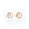 Sunset Swirls Pearl Studs Gold crafted in premium gold vermeil over sterling silver featuring genuine freshwater pearls with flowing swirl details.