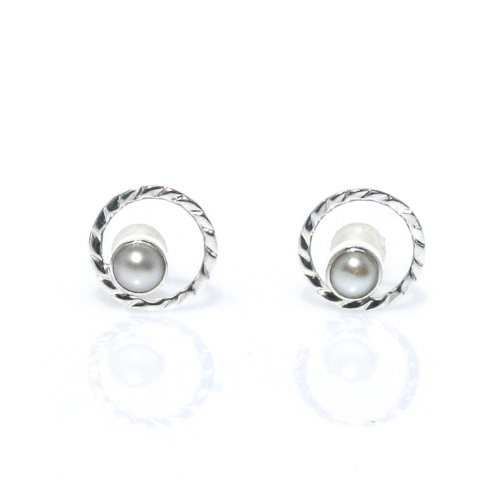 sunset swirls pearl stud earrings sterling silver textured circle freshwater pearl coastal jewellery australia