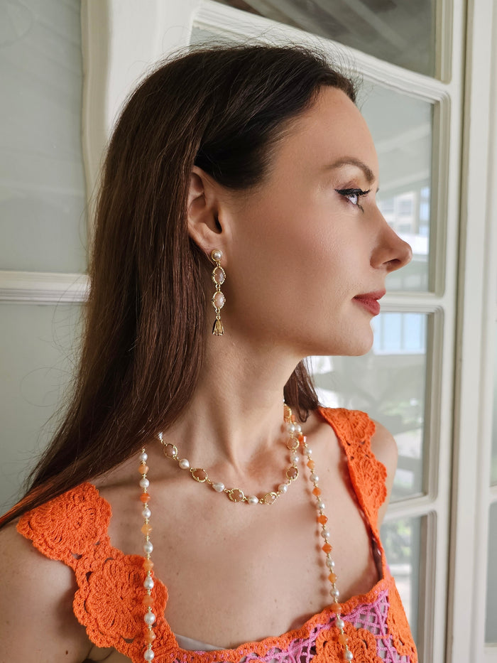 Sunstone Dangle Stud Earrings PE029