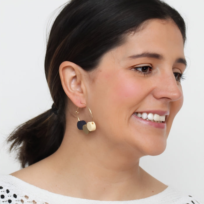 Taupe Dot Hoop Dangle Earring - Sylca Designs - Chunky Jewelry