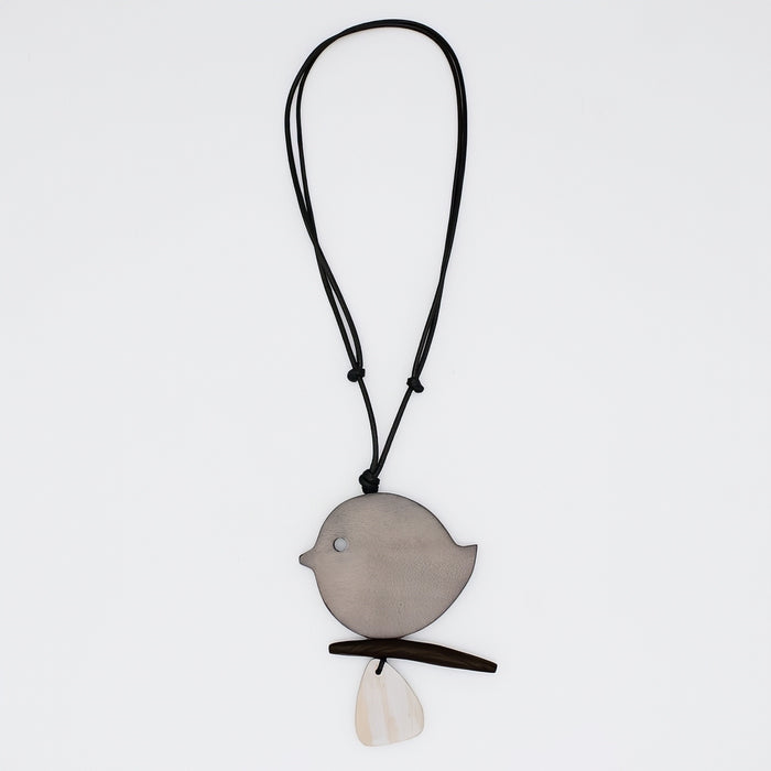 Taupe Robin On A Branch Necklace