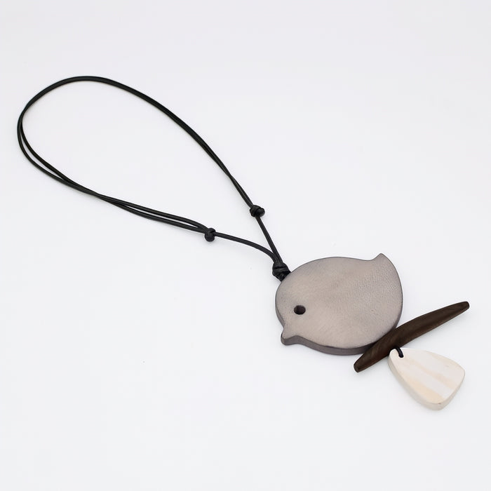 Taupe Robin On A Branch Necklace