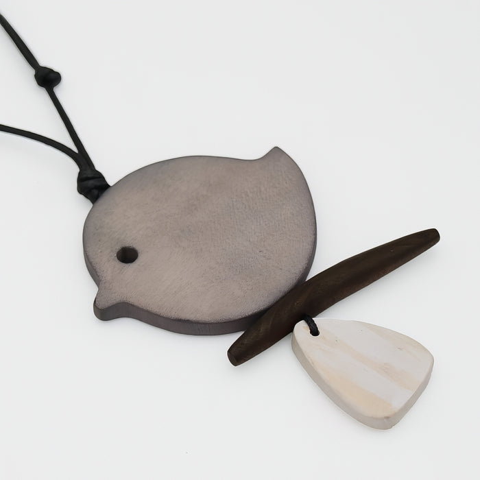 Taupe Robin On A Branch Necklace