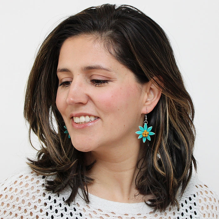 Teal Amaya Flower Earrings - Sylca Designs - Chunky Jewelry