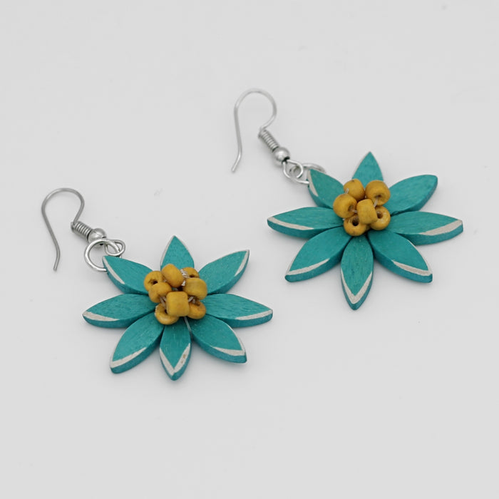 Teal Amaya Flower Earrings - Sylca Designs - Chunky Jewelry