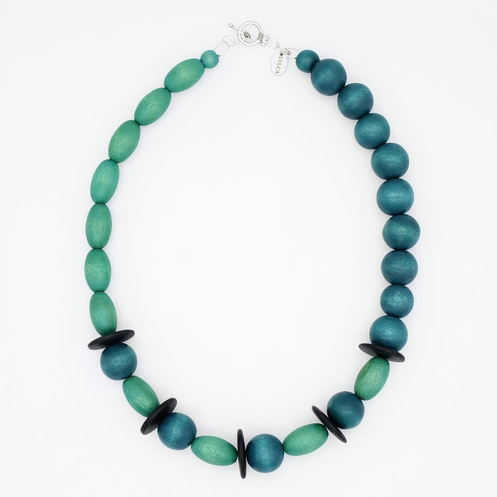 Teal and Aqua Wood Statement Necklace