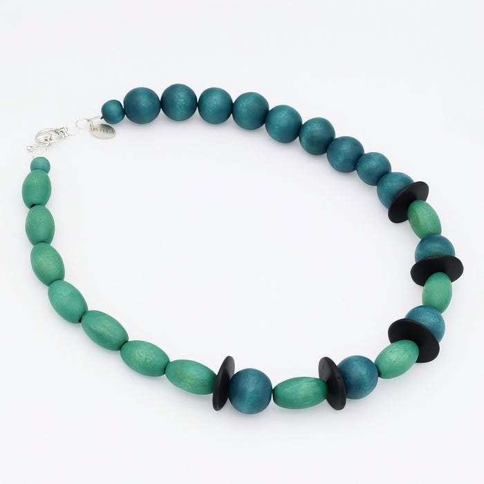 Teal and Aqua Wood Statement Necklace