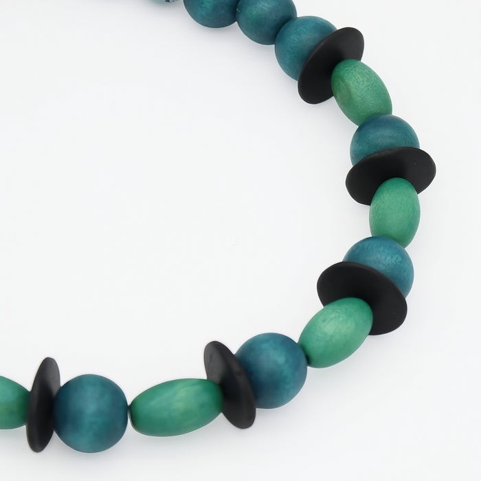 Teal and Aqua Wood Statement Necklace