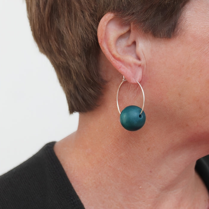 Teal Ball Hoop Dangle Earring - Sylca Designs - Chunky Jewelry