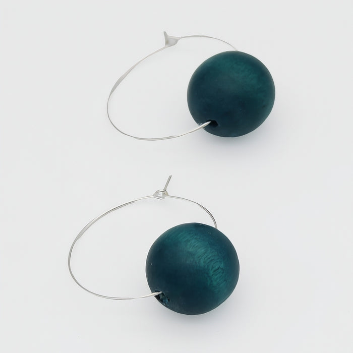 Teal Ball Hoop Dangle Earring - Sylca Designs - Chunky Jewelry