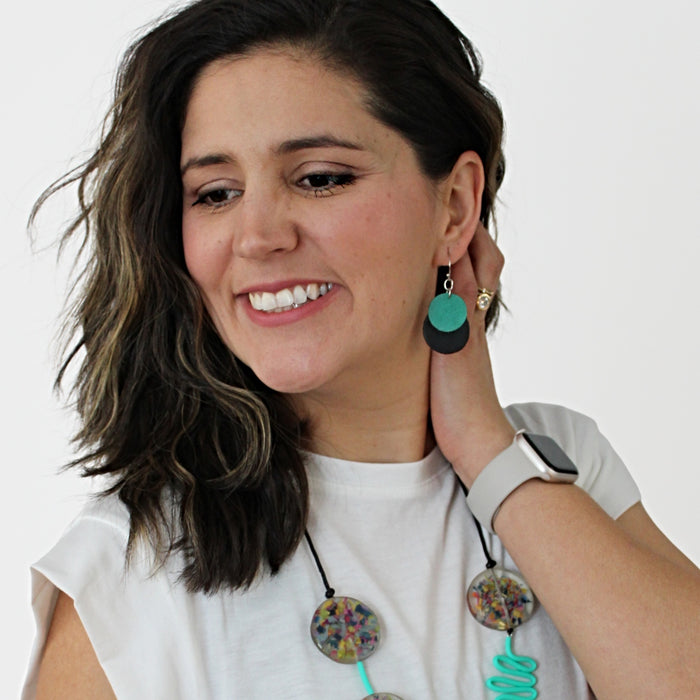Teal Paris Leather Earrings - Sylca Designs - Chunky Jewelry