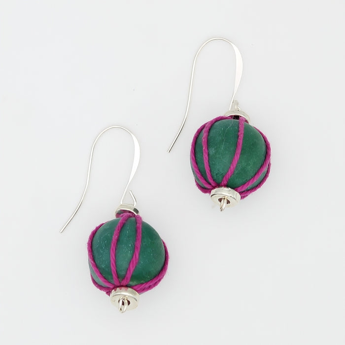 Teal Thread Wrapped Earring