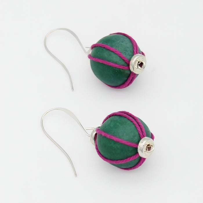 Teal Thread Wrapped Earring