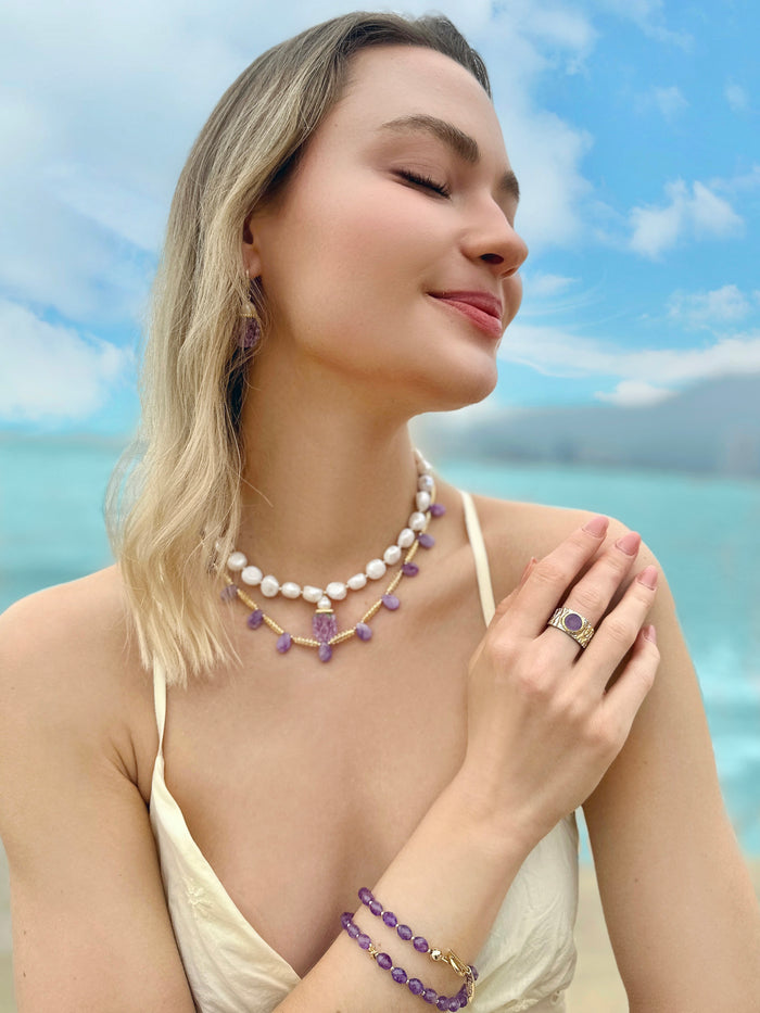 Teardrop Amethyst Collar Necklace LN021 - FARRA