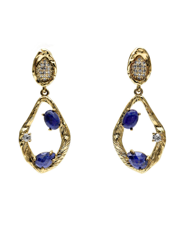 Teardrop Frame Adorned Lapis Stone Statement Earrings PE022