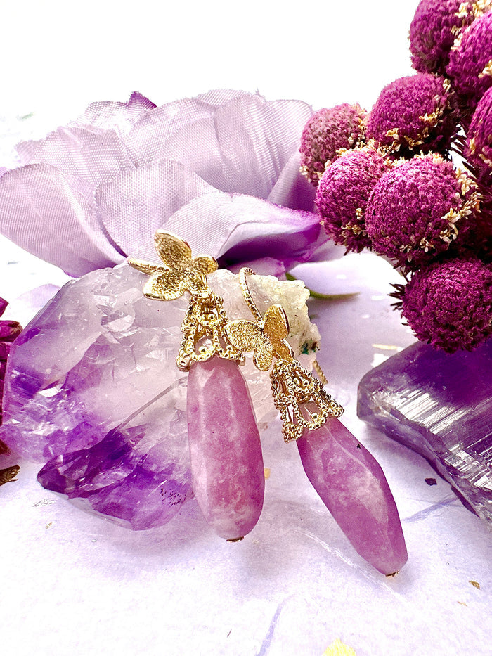 Teardrop Orchid Gemstone with Butterfly Hook Earrings LE014