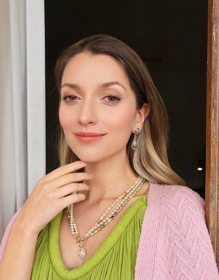 Teardrop Prehnite Drop Earrings RE011
