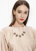 Teardrop Rhinestone with Freshwater Pearls Statement Necklace MN011 - FARRA