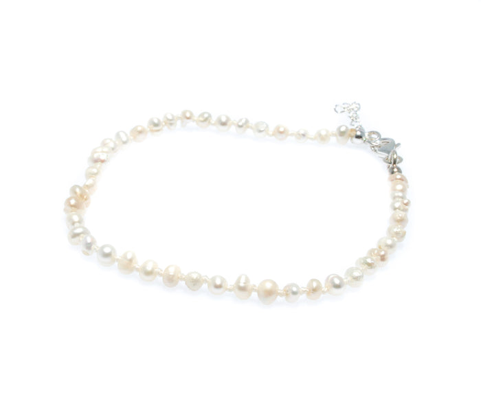 Freshwater seed pearl bracelet with 925 sterling silver details designed in Broome Western Australia
