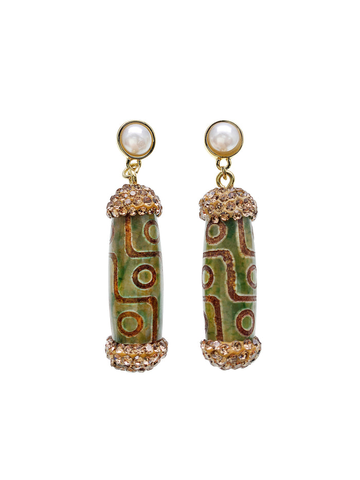 Tibetan Dzi Beads Dangle Earrings HE016 - FARRA
