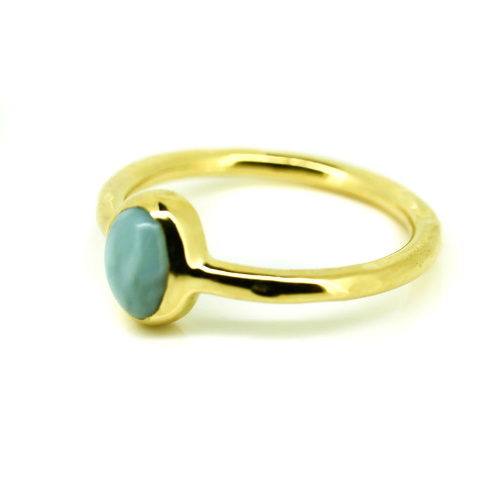 dainty larimar ring set in gold designed in broome Western Australia by Lush Designs jewellery