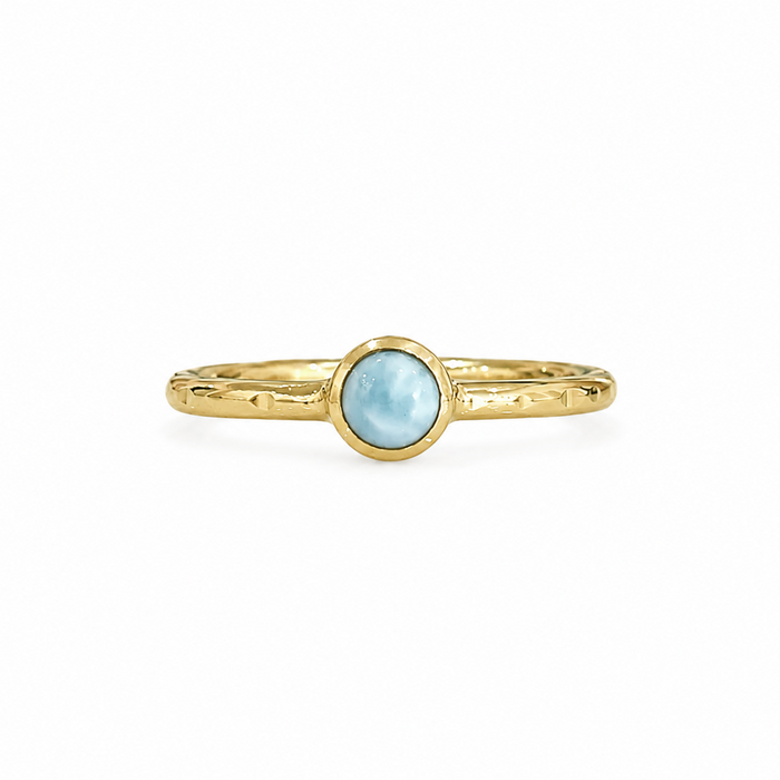 Tidal Glow round larimar ring in textured gold vermeil