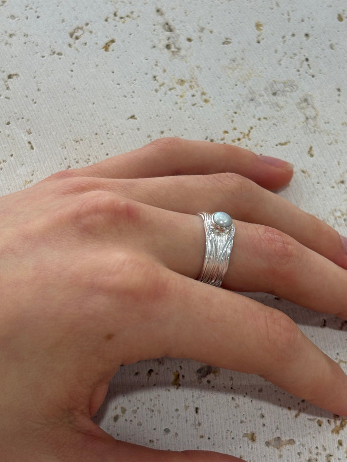 Tidal Pearl Sterling Silver Ring | Silver Freshwater Pearl Ring