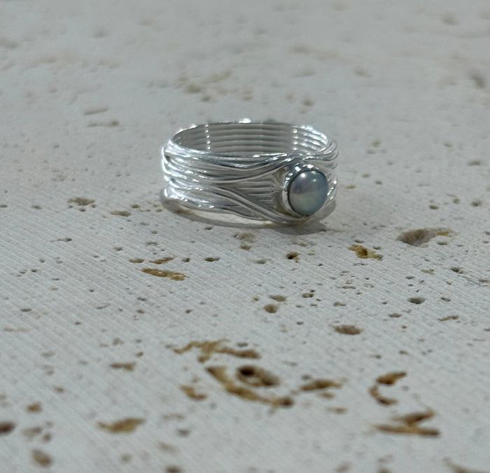 Tidal Pearl Sterling Silver Ring | Silver Freshwater Pearl Ring
