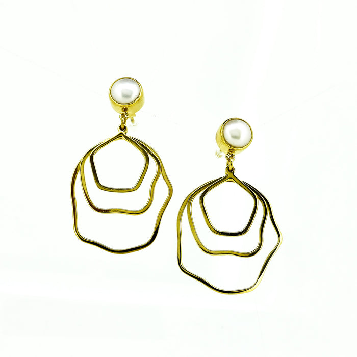 Tidal Pearl Stud Earrings Gold featuring genuine freshwater pearls set in premium gold vermeil over 925 sterling silver.