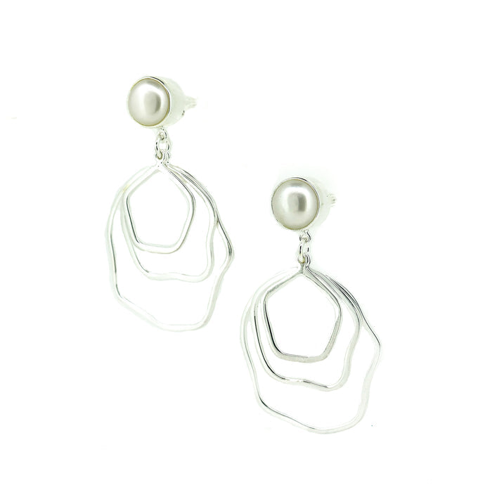 Silver earrings with pearl and silver tidal shaped