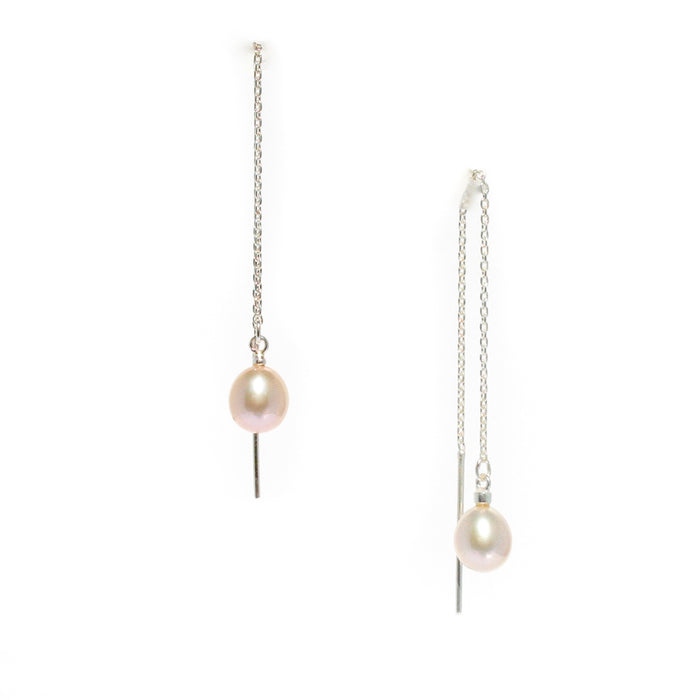 Tiffany Sunset Pearl Threads Silver earrings with freshwater pearls on sterling silver thread chains